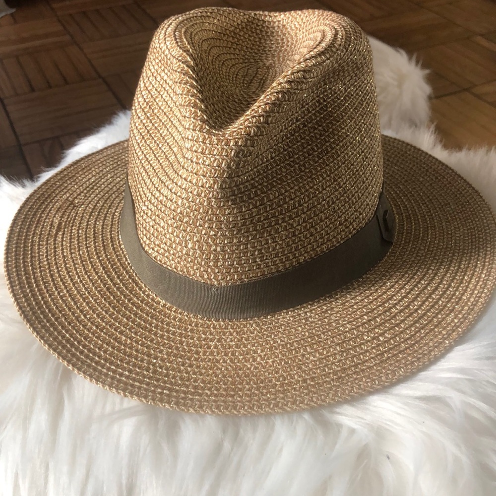 Stylish Fedora(S) gold thread  in 2 tone straw